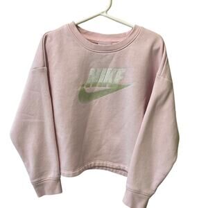 Nike Girls Pale Pink Sweatshirt Size 5-6 EUC Athleisure Comfy Soft Crewneck